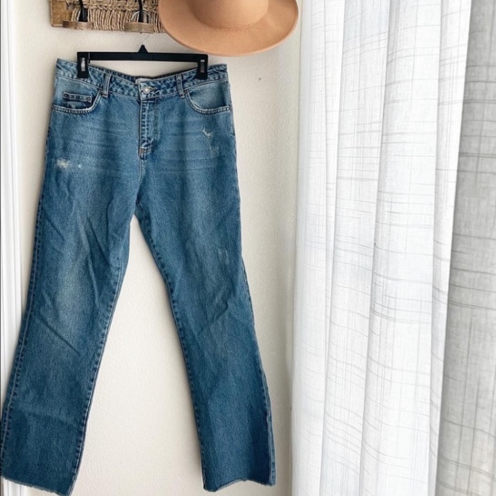 Sincerely Jules Denim Jeans Straight Leg Raw Hem Medium Wash High Rise Size 30